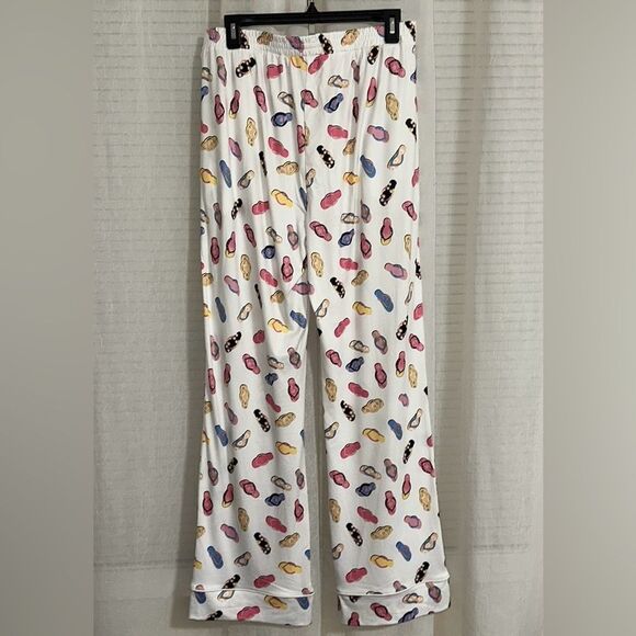 89th+MADISON L White Colorful Flip Flops Notch Collar Short Sleeve Pants PJ Set - Picture 11 of 14